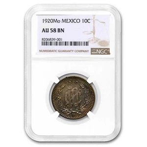 1920-Mo Mexico Bronze 10 Centavos AU-58 NGC (Brown) - Picture 1 of 3