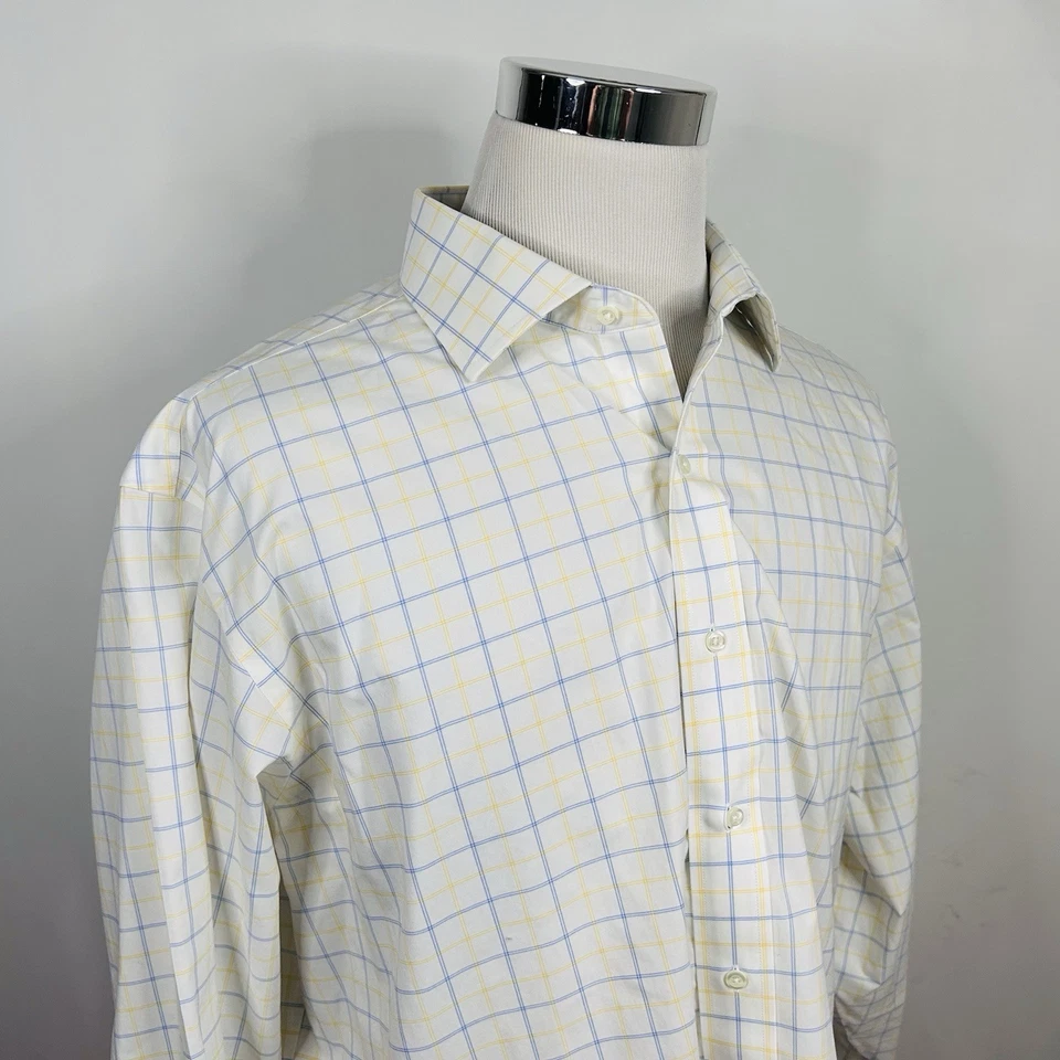 Camisa de vestir Brooks Brothers 18 34 Madison sin hierro amarillo azul algodón a cuadros Foto 1 de 4