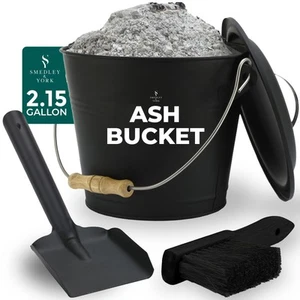 Black Ash Bucket with Lid, Fireplace Tools Set, Metal Coal Bucket - Picture 1 of 8