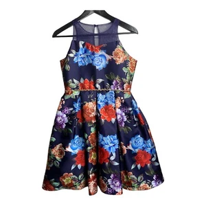 Rare Editions Big Girl Hi-Low Dress Size 16 Lurex Floral Lining Sleeveless - Picture 1 of 10