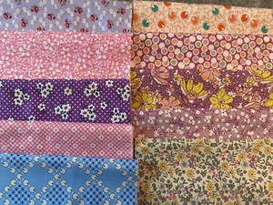 Lot 10 Cotton Fabric Scraps 30s Repro Aunt Grace Rothermel 9" x 21" purple pink - Picture 1 of 3