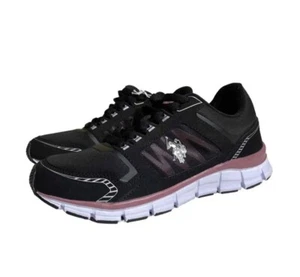 US Polo Assn Lace Up Sneakers Tennis Running Shoes Women’s 8.5 New Black Pink - Picture 1 of 6