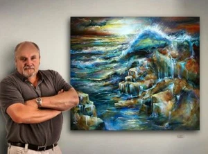 Meereslandschaft Gemälde Ufer Wellen Original Kunst DEKOR Michael Lang Mix zertifiziert  - Bild 1 von 4