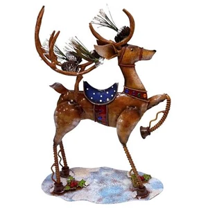 Christmas Reindeer Metal Holiday Decor Large Centerpiece Whimsical Deer 13" High - Picture 1 of 12