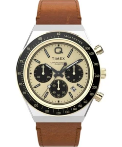 New Q Timex® Chronograph 40mm Leather Strap Watch TW2W64400 - Picture 1 of 4