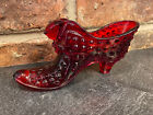 Vtg Fenton Glass Ruby Red Hobnail Cat Head Shoe- UV Reactive- See Pics!