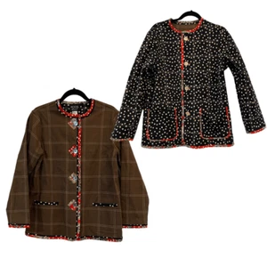 KOOS Of Course! Reversible Women's Jacket Size Small Polka Dot, Brown, Black, We - Picture 1 of 12
