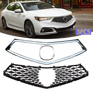 Fit 2018-2020 Acura TLX Front Bumper Mesh Grille Insert W/Emblem & Black Grille - Picture 1 of 15