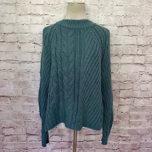 Urban Outfitters maglione donna spalle fredde verde acqua maglia grossa cavo taglia S NUOVO - Foto 1 di 12