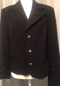 Bisou Bisou Blazer Jacket 18 Lining Glass Buttons Shoulder pads Vintage - Picture 1 of 12