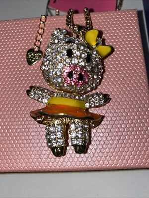 Betsey Johnson Collar Cerdo Niña Naranja Amarillo Esmalte Oro Caja de Regalo Organza Bolsa Foto 1 de 4