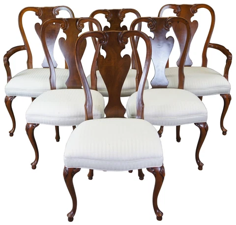6 Vintage Baker Stately Homes Queen Anne Mahogany Dining Chairs Chippendale Cover