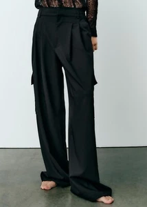 ZARA CARGO TROUSERS WOMENS ELASTIC WAIST DRAWSTRING HEM PANTS BLACK XS UK 8 10 - Picture 1 of 14