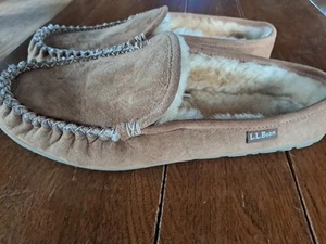 LL Bean Damen hellbraun Wildleder Mokassin Sherpa gefüttert Hausschuhe Größe 10 - Bild 1 von 3