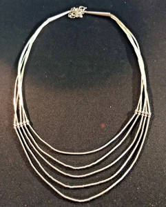 Liquid Sterling 925 Silver Necklace Signed 5 Strand and 11.6 Grams Adjustable - Picture 1 of 8