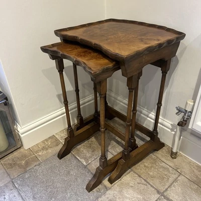 Vintage Quartered Burr Walnut Nest of Two Tables - Image 1 of 4
