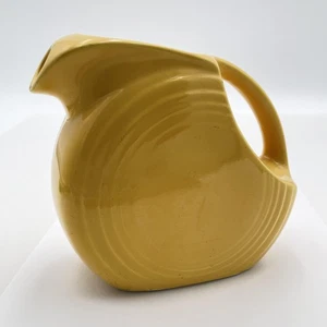 Vintage Fiesta Disk Water Pitcher Yellow Art Deco 6” Tall USA Pottery Home Decor - Picture 1 of 15