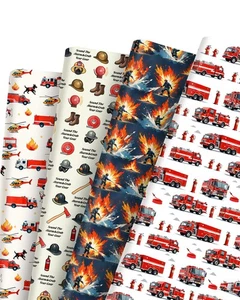 Carta da imballaggio camion dei pompieri - 12 fogli carta da imballaggio regalo vigili del fuoco tr... - Foto 1 di 9