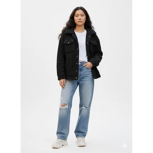 C'est Toi schwarze Teddy-Bomberjacke mit Lammfellimitat gefüttert Damen Small - Bild 1 von 12