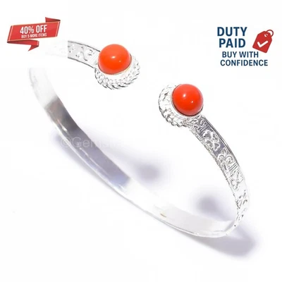 Venta de Navidad Brazalete Chakra Raíz Boho Coral Rojo Natural Plata Esterlina Joyería Foto 1 de 4