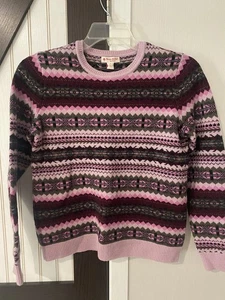 Brooks Brothers Pink & Green Fair Isle Wool Crewneck Sweater | Womens Size Small - Picture 1 of 5