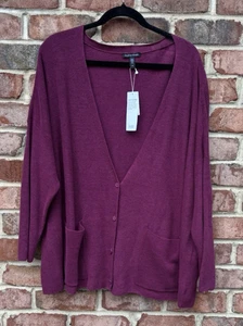 Neu mit Etikett Eileen Fisher Himbeere Bio-Leinen & Baumwolle geknöpfte Strickjacke $ 228 3X - Bild 1 von 4