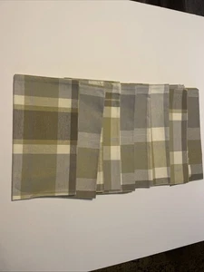 419 Eight Large Dransfield & Ross New York Plaid Napkins Green White Gray NWOT - Picture 1 of 6
