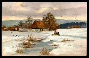 Postcard Winter Scene with Farmhouse - Picture 1 of 2