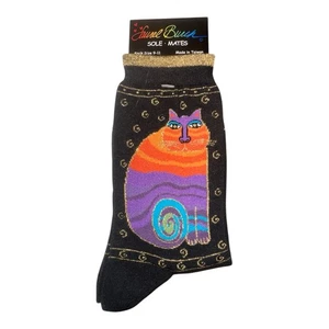Laurel Burch Sole Mates Black Cat Socks Sz 9-11 Women’s Crew Socks - Picture 1 of 2