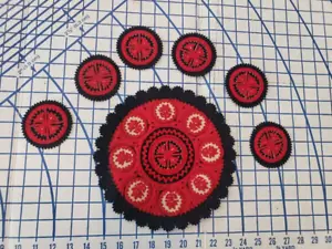 Red black traditional Hungarian felt applique centerpiece 6 coasters - Picture 1 of 2