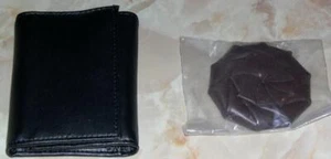 Genuine Leather Black Trifold Wallet with Brown Coin Pouch - Picture 1 of 1
