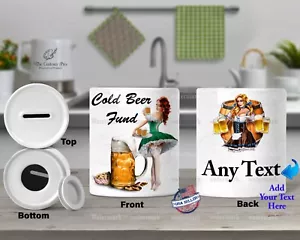 Cold Beer Fund Piggy Bank Penny Coin Jar Money Box Ceramic Customized Your Text - Picture 1 of 4