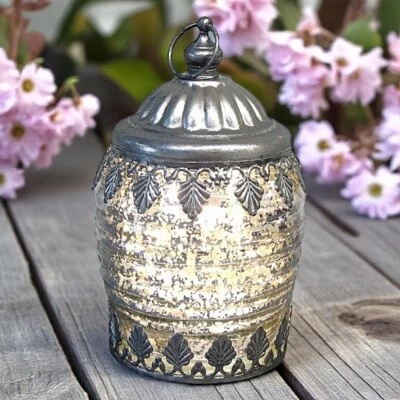 Vintage Lace Moroccan Lantern LED Silver Mercury Glass Modern Home Decor Gift - Image 1 of 4