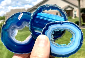 JUEGO DE 3 - LOSA DE ÁGATA CUARZO AZUL PULIDO - Con soporte - Imagen 1 de 9