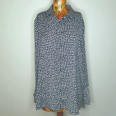 THE FIFTH LABEL - Size L navy white spot long sleeve blouse button up tie cuffs - Image 1 of 4