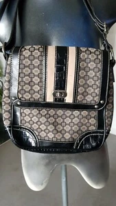 Ladies Vintage Designer Nine West Geometric Brown Patent Hand Shoulder Bag VGC - Picture 1 of 12