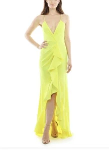 Neu mit Etikett Jay Godfrey Elsie tiefer Ausschnitt Rüschen High-Low gelb Kleid Größe 8 - Bild 1 von 6