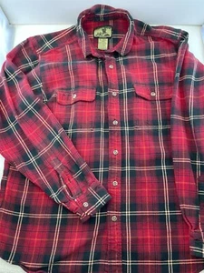 Field and Stream Red and Black Plaid Flannel Button Up Shirt XL TALL Mens - Picture 1 of 12