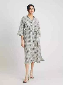 TU GREEN/BLACK MIX RETRO GEO PRINT MIDI SHIRT DRESS WITH BELT SAMPLE SZ 12 - Picture 1 of 5