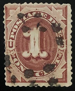 US 1884 #J15 Red Brown 1c Postage Due Crease Fancy Cancel Used - Picture 1 of 3
