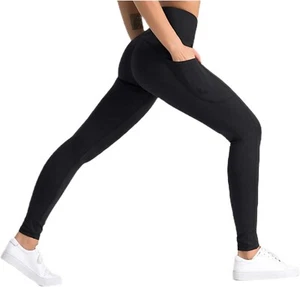High Waisted Yoga Pants For Women With Two Pockets. Black. Size XS - Picture 1 of 3