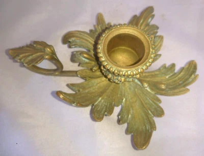 ANCIEN BEAU BOUGEOIR CHANDELIER EN BRONZE FEUILLE DE VIGNE 19 siècles - Photo 1/4