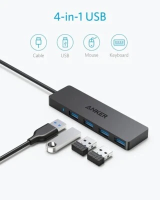 Anker Ultra Slim 2 ft 4-Port USB 3.0 Data Hub, Black - Image 1 of 4