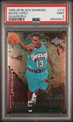 1998-99 Upper Deck Black Diamond Quadruple FELIPE LOPEZ #113 RC Quad #/50 PSA 9 - Image 1 of 2