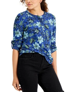 MSRP $34 Style & Co Womens Cotton Printed Quarter-Button Henley Top Blue Size XS - Picture 1 of 1