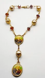 Mini Rosary/Rosary Faux Pearl Beads Amber Glass Beads One Decade - Picture 1 of 4