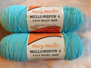 2 SKEINS OF MARY MAXIM MELLOWSPUN 4 PLY SPORT YARN, ROBINS EGG, 262 039 - Picture 1 of 4