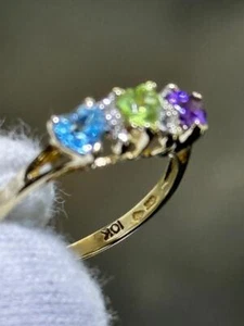 10k Oro Giallo Naturale Gemma Cuore Halo Design Multipli Fedina Misura 7 Regalo - Foto 1 di 12