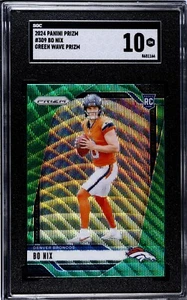 2024 Panini Prizm Bo Nix Green Wave Rookie Prizm SGC 10 - Picture 1 of 2