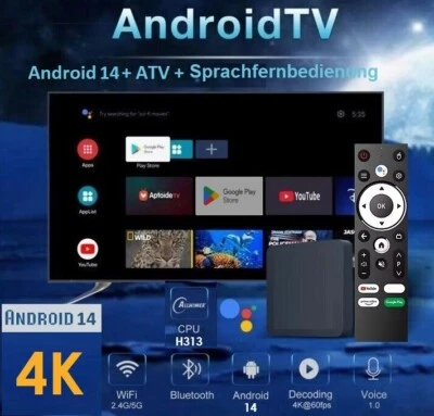 2025 Android Tv Box 14 ATV 4K HDR Dual WIFI6 YouTube + Apps 5,2 BT TOP OVP NEU - Bild 1 von 4